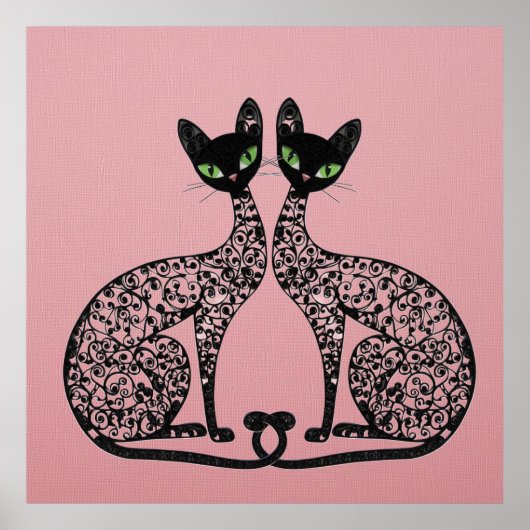 Stijlvolle Zwarte Katten Filigraan Poster (Voorkant)