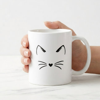 Stijlvolle Zwarte Kattenoren & Snorharen Hart Koffiemok