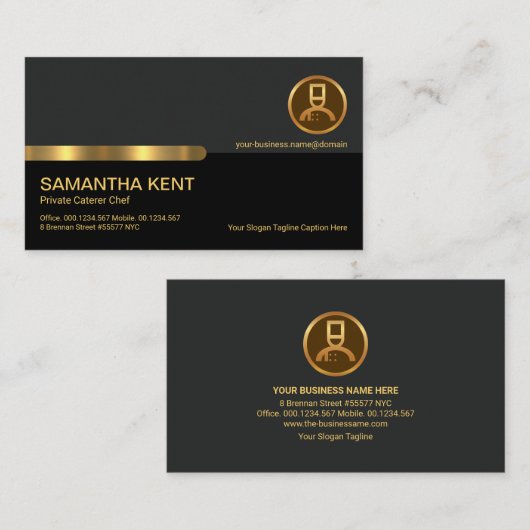 Stijlvolle zwarte laag Gold Stripe Private Chef Visitekaartje (Voorkant / Achterkant)