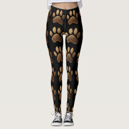 Stijlvolle zwarte Leggings met Golden Paw Prints