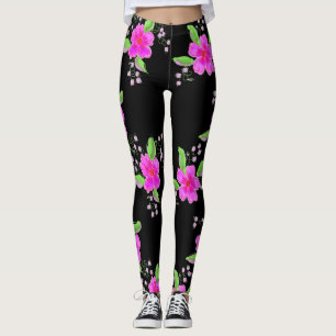 Stijlvolle zwarte Leggings met roze bloemen