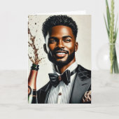 Stijlvolle Zwarte Man Champagne Luxe Verjaardag Ka Kaart (Voorkant)