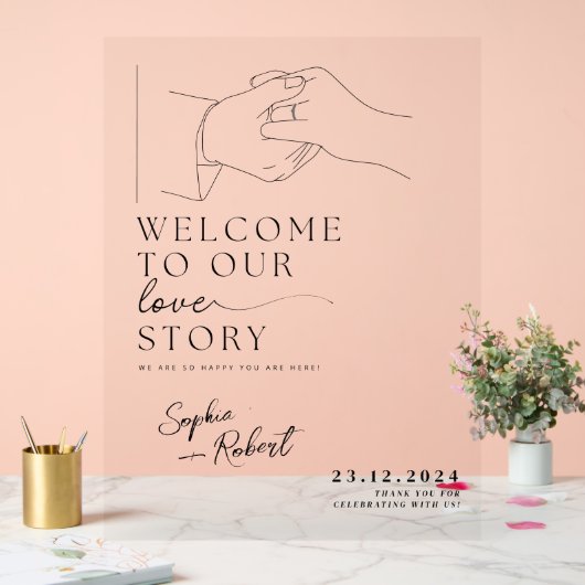 Stijlvolle zwarte minimalistische bruiloft welkom acryl bord (Huwelijk)