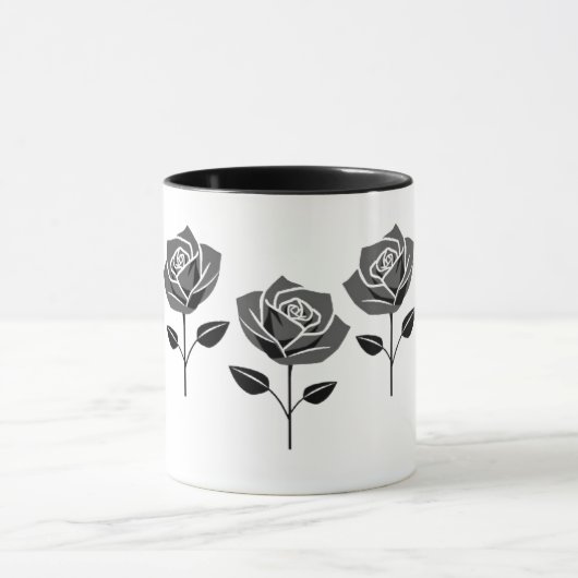 Stijlvolle zwarte, minimalistische roos. mok (Midden)