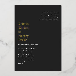 Stijlvolle zwarte moderne bruiloft folie uitnodiging
