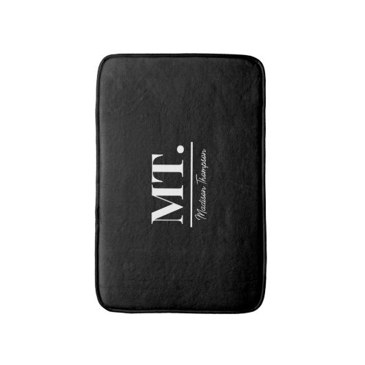 Stijlvolle zwarte moderne monogram Initialen & naa Badmat (Voorkant Verticaal)