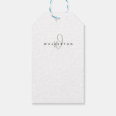 Stijlvolle zwarte monogram witte legante scriptnaa cadeaulabel (Achterkant)