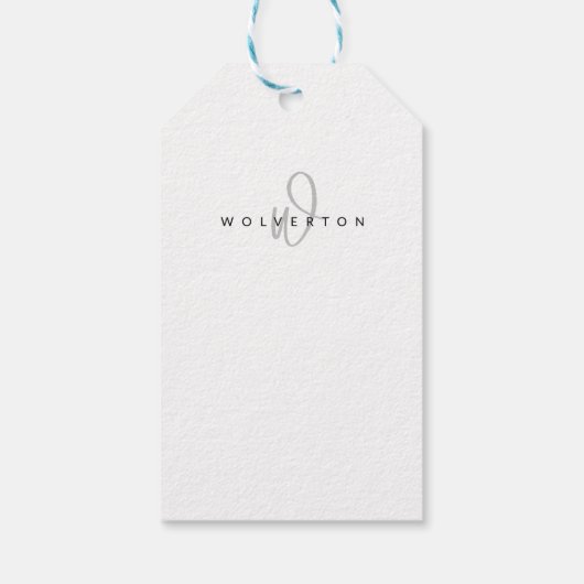 Stijlvolle zwarte monogram witte legante scriptnaa cadeaulabel (Achterkant)