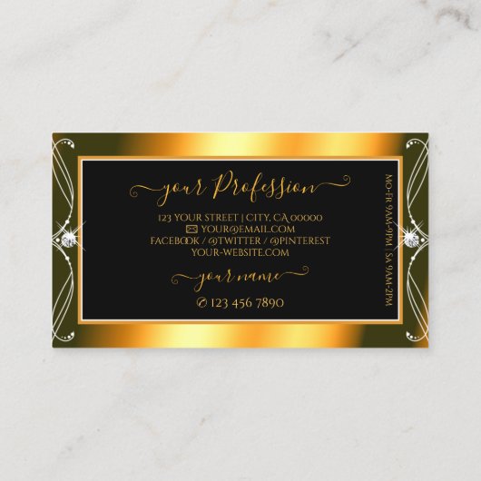 Stijlvolle zwarte Oranje mousserende diamanten met Visitekaartje (Achterkant)