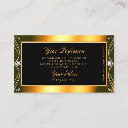 Stijlvolle zwarte Oranje mousserende diamanten Orn Visitekaartje (Achterkant)