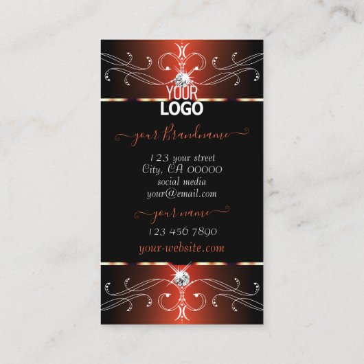 Stijlvolle zwarte Oranje Ornamenten met Logo Visitekaartje (Achterkant)