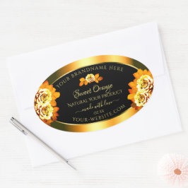 Stijlvolle zwarte Oranje productlabels voor Rozen Ovale Sticker