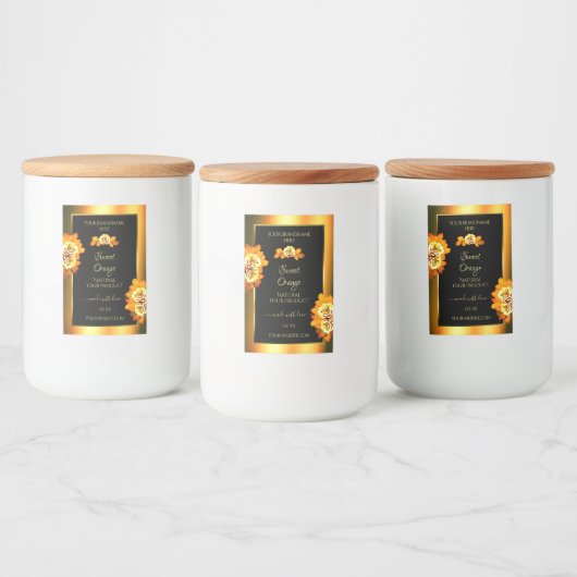 Stijlvolle zwarte Oranje productlabels voor Rozen Voedselcontainer Etiket (Flessen)