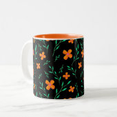 Stijlvolle zwarte Oranje Waterverf Floral Pattern Tweekleurige Koffiemok (Voorkant links)