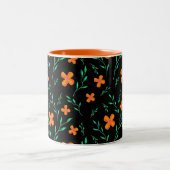 Stijlvolle zwarte Oranje Waterverf Floral Pattern Tweekleurige Koffiemok (Center)
