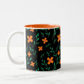 Stijlvolle zwarte Oranje Waterverf Floral Pattern Tweekleurige Koffiemok (Links)