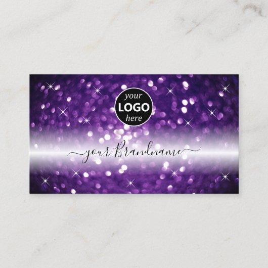 Stijlvolle zwarte Paarse mousserende glitter met L Visitekaartje (Voorkant)