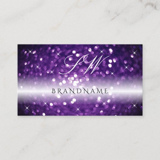 Stijlvolle zwarte Paarse mousserende glitterInitia Visitekaartje (Voorkant)