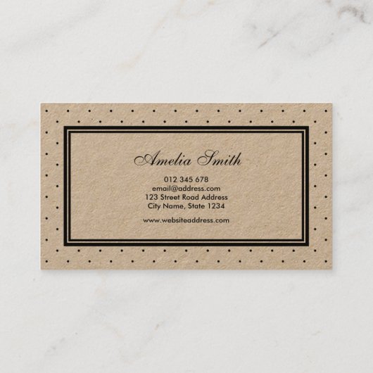 Stijlvolle zwarte polka dot en rode lint kraft visitekaartje (Achterkant)