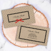 Stijlvolle zwarte polka dot en rode lint kraft visitekaartje