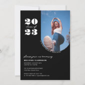Stijlvolle zwarte retro foto boog afstudeerfeest kaart (Achterkant)