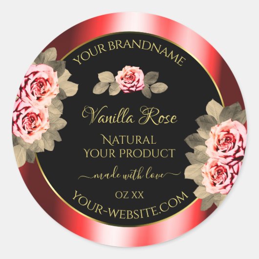 Stijlvolle zwarte rode etiketten voor platte Rozen (Voorkant)