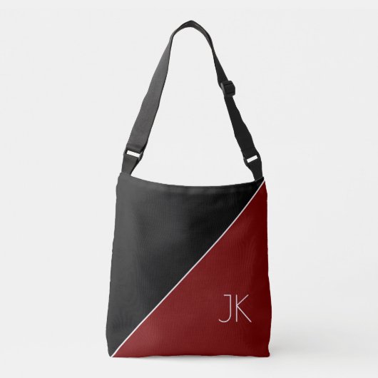 Stijlvolle Zwarte Rode Gepersonaliseerde Initiële  Crossbody Tas (Voorkant)