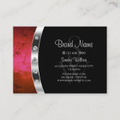 Stijlvolle zwarte rode marmer en zilver met monogr visitekaartje (Achterkant)