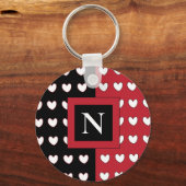 Stijlvolle Zwarte Rode Witte Harten Monogram Sleutelhanger (Voorkant)