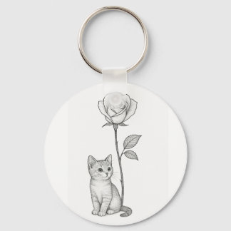 Stijlvolle zwarte roos met Kleine Chaton Sleutelhanger