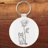 Stijlvolle zwarte roos met Kleine Chaton Sleutelhanger (Voorkant)