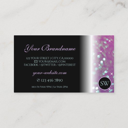 Stijlvolle zwarte roze Blauwgroen mousserende glit Visitekaartje (Achterkant)