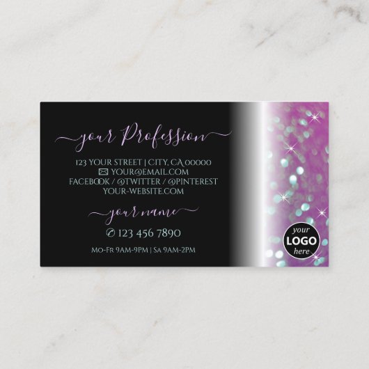 Stijlvolle zwarte roze Blauwgroen mousserende glit Visitekaartje (Achterkant)