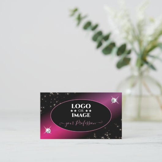 Stijlvolle zwarte roze glitter Stars Diamonds voeg Visitekaartje (Staand voorkant)