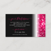 Stijlvolle zwarte roze mousserende glitter-afbeeld visitekaartje (Achterkant)