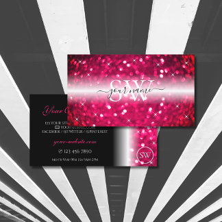 Stijlvolle zwarte roze mousserende glitter-Initial Visitekaartje