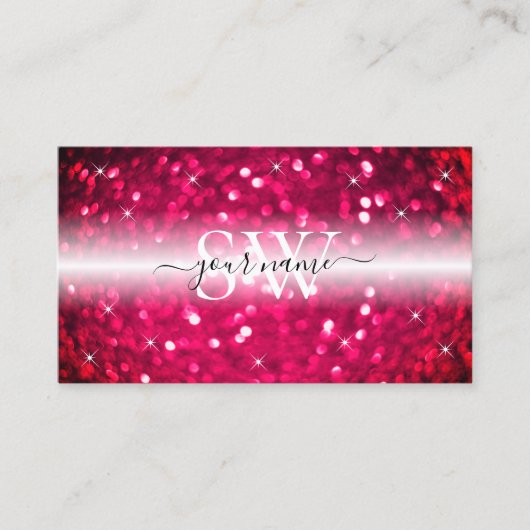 Stijlvolle zwarte roze mousserende glitter-Initial Visitekaartje (Voorkant)