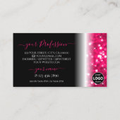 Stijlvolle zwarte roze mousserende glitter Logo to Visitekaartje (Achterkant)