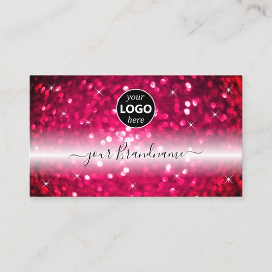 Stijlvolle zwarte roze mousserende glitter Logo to Visitekaartje (Voorkant)