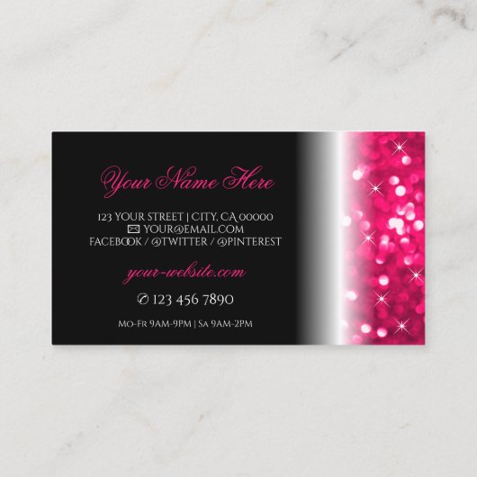 Stijlvolle zwarte roze mousserende glitterspaar visitekaartje (Achterkant)