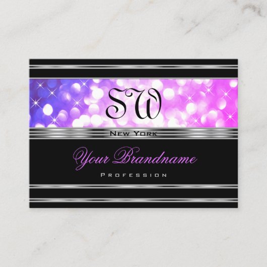 Stijlvolle zwarte roze Paarse glitter Initialen Zi Visitekaartje (Voorkant)