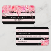 Stijlvolle zwarte roze strepen make-up kunstenaar visitekaartje (Voorkant / Achterkant)
