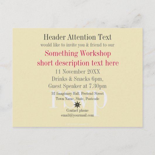 Stijlvolle, zwarte+roze workshop Uitnodiging Briefkaart (Achterkant)