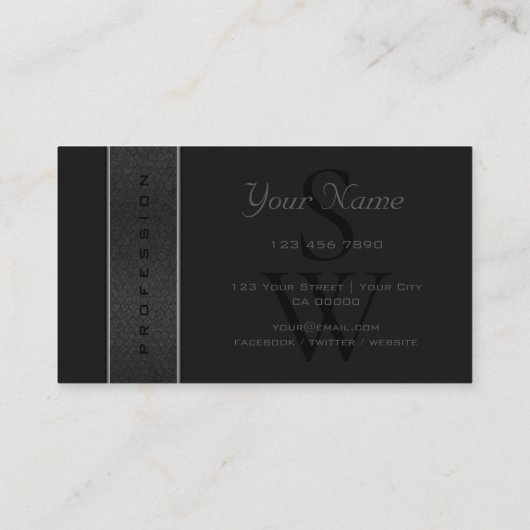 Stijlvolle zwarte slang donkergrijze kleur en Init Visitekaartje (Achterkant)