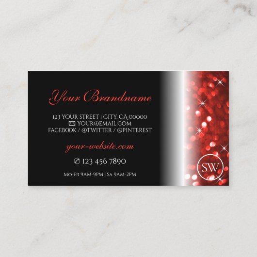 Stijlvolle zwarte sparkle Glitter Initialen Modern Visitekaartje (Achterkant)