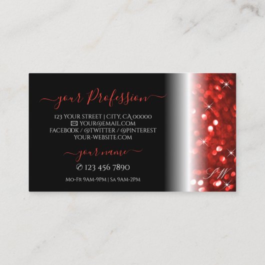 Stijlvolle zwarte sparkle Glitter Monogram Modern Visitekaartje (Achterkant)