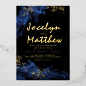 Stijlvolle zwarte stoffige blauwe Waterverf bruilo Folie Uitnodiging (Voorkant)