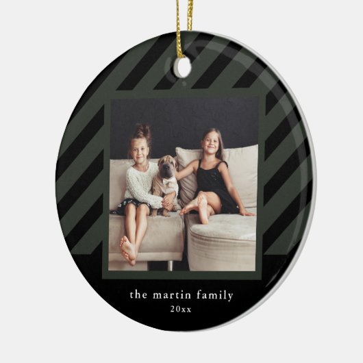 Stijlvolle Zwarte Streep Eenvoudige Foto Kerstmis Keramisch Ornament (Links)