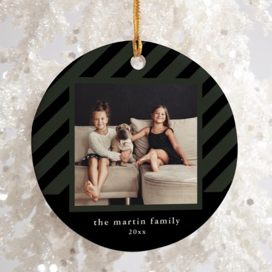 Stijlvolle Zwarte Streep Eenvoudige Foto Kerstmis Keramisch Ornament
