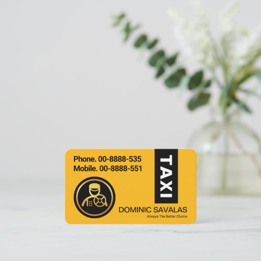 Stijlvolle zwarte streep op gele taxikleur visitekaartje (Staand voorkant)
